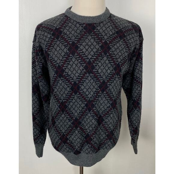 VTG 90s Men Jantzen USA crewneck argyle geometric graphic pullover sweater L - Picture 1 of 4